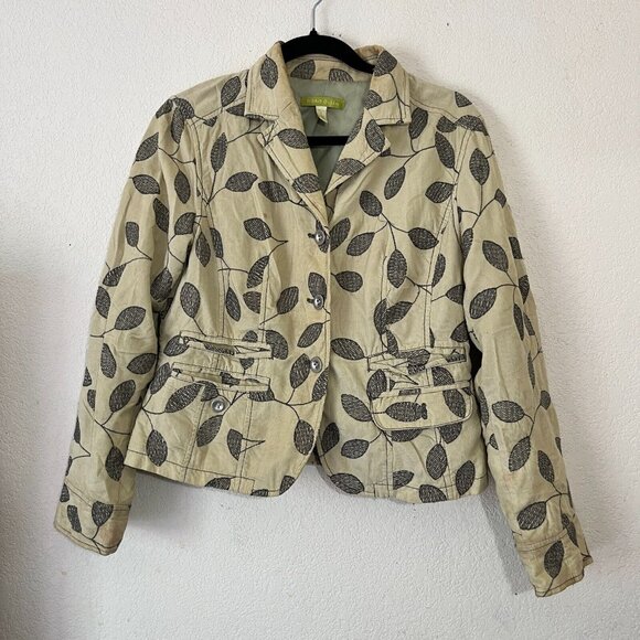 Sigrid Olsen Size 8P Embroidered Leaves Blazer Jacket Thin Corduroy Light Green - Picture 1 of 9